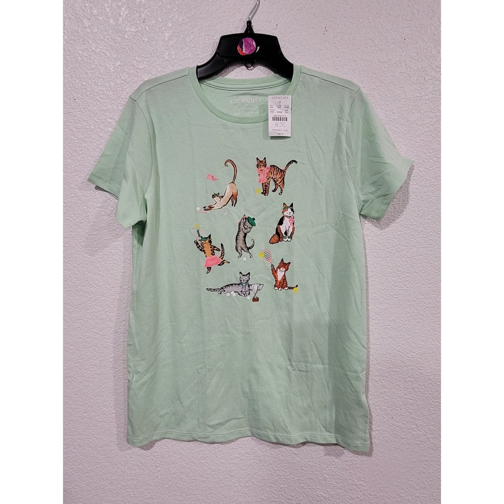 Crewcuts J.Crew Girls XXL 14-16 Mint Green Sporting Cats Graphic T-Shirt #10